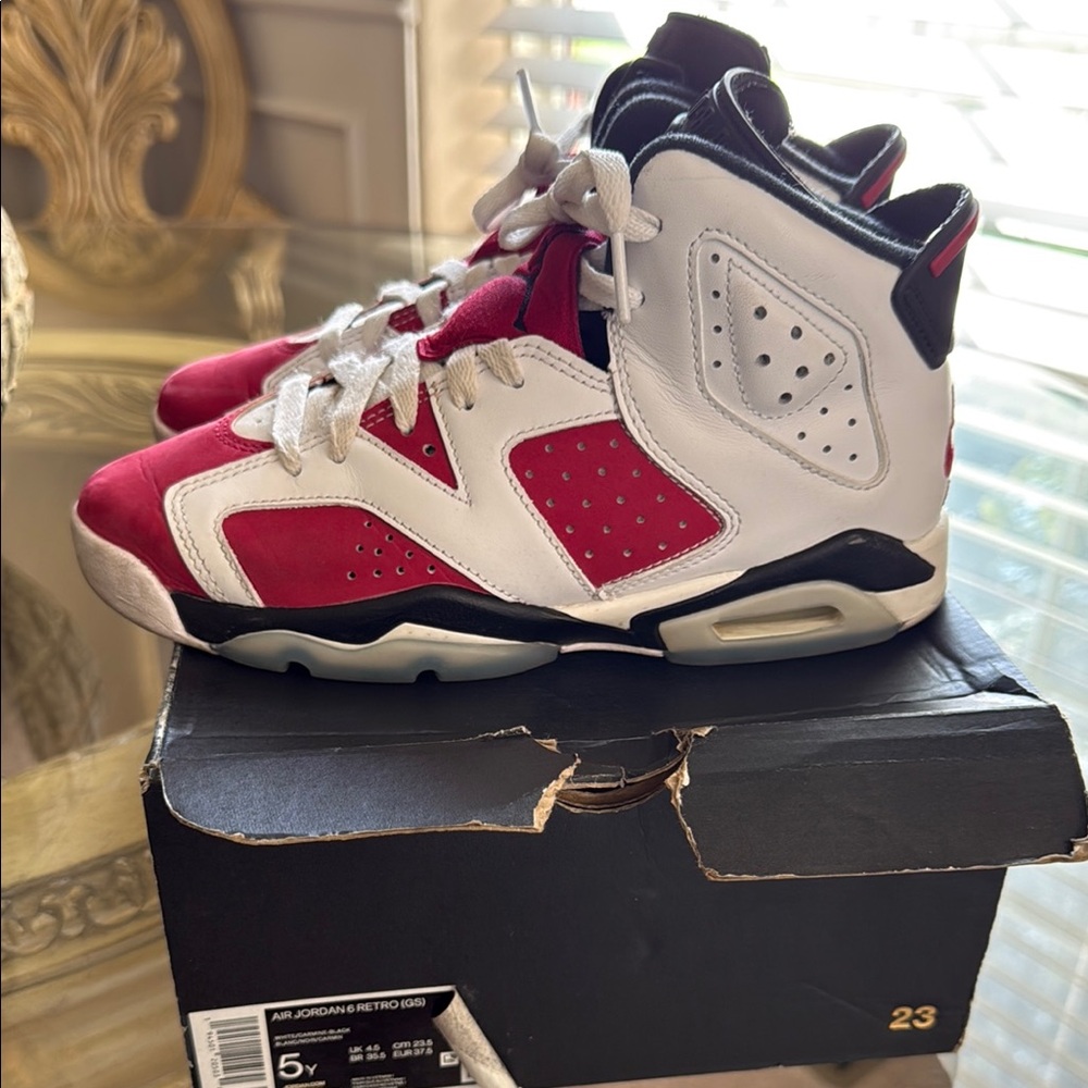 Jordan 6 Red and White Kids Sneakers - Picture 4 of 10